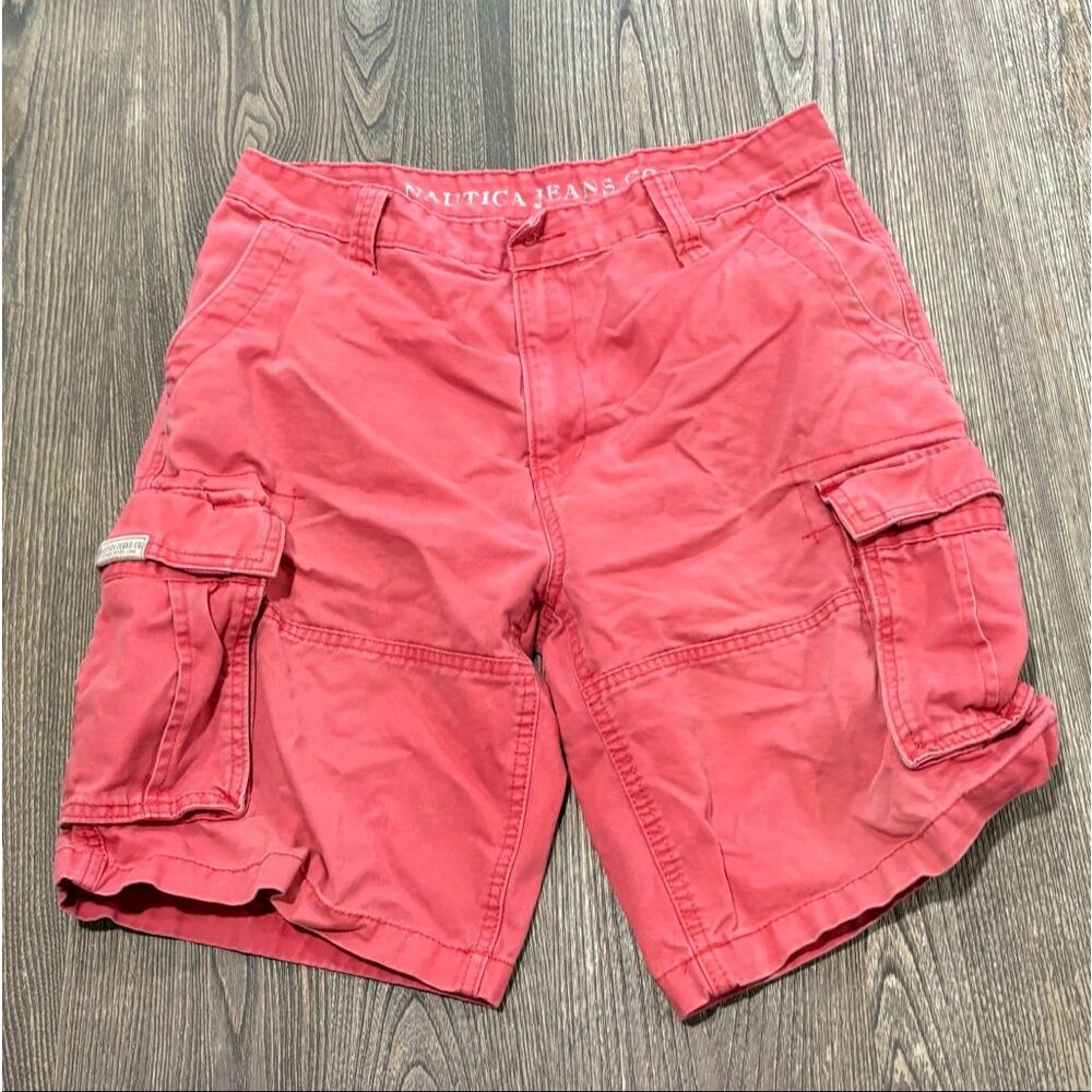 Nautica Jeans Co. Mens Cargo Shorts Mid Rise 100% Cotton Pink Plus Size 34W